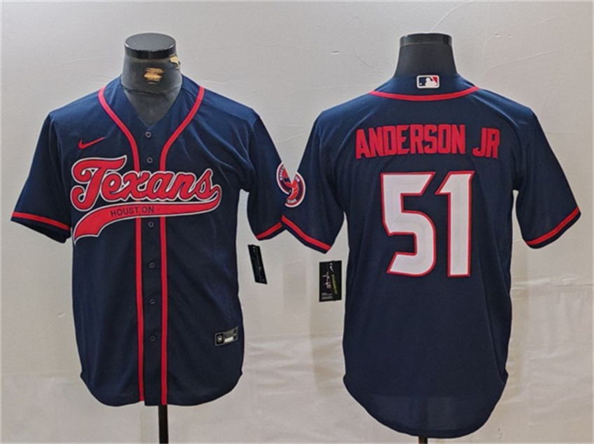 Men's Navy Houston Texans #51 Will Anderson Jr. With Patch Cool Base Stitched Baseball Jersey